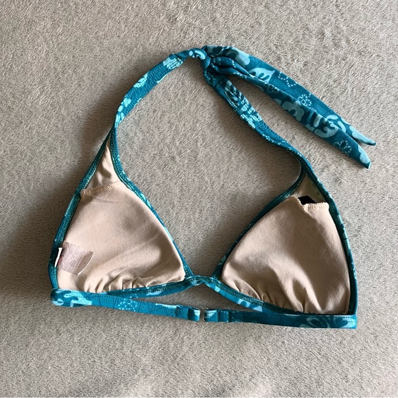 Hibiscus halter flower aqua blue bikini top - Small - Picture 3 of 4